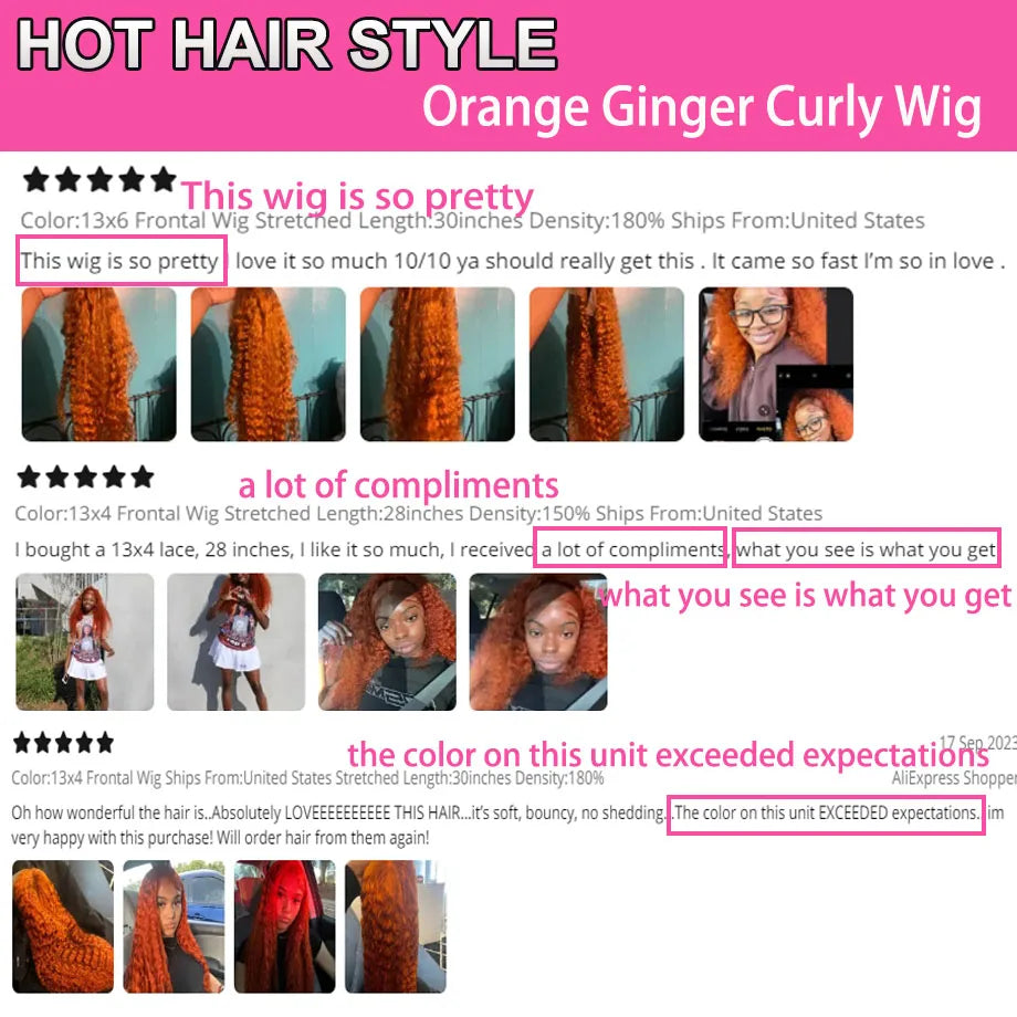 Orange Ginger Lace Front Wig Curly