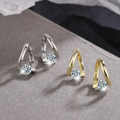Gold Crystals Simple Earrings
