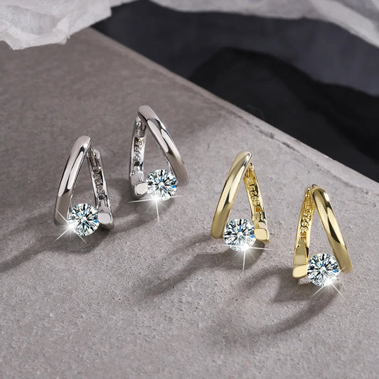 Gold Crystals Simple Earrings
