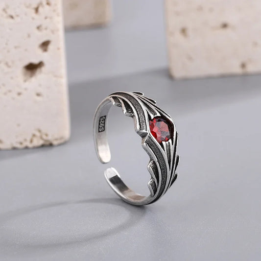 925 Sterling Silver Red Zircon Ring