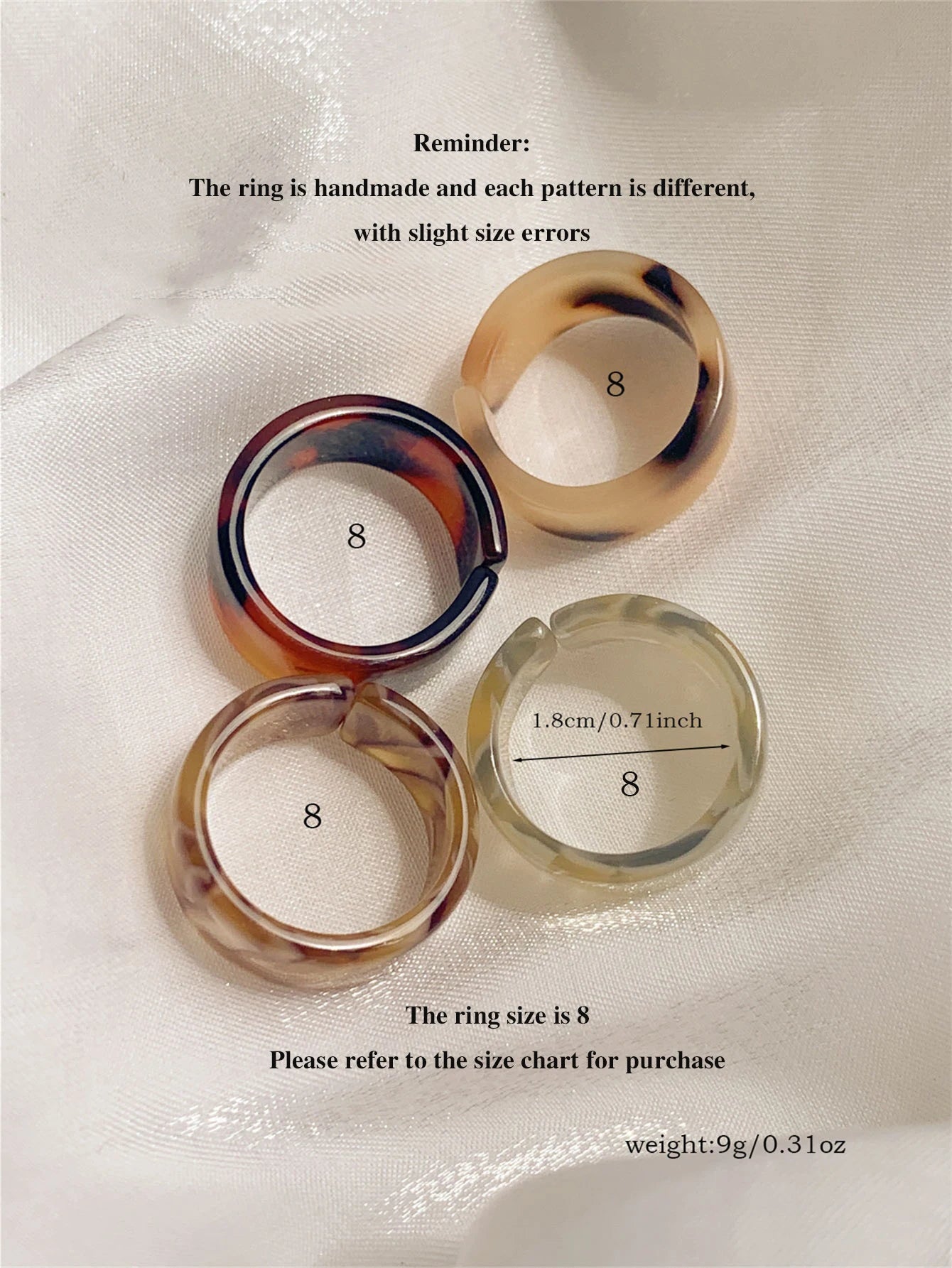 4-piece set of colorful resin rings