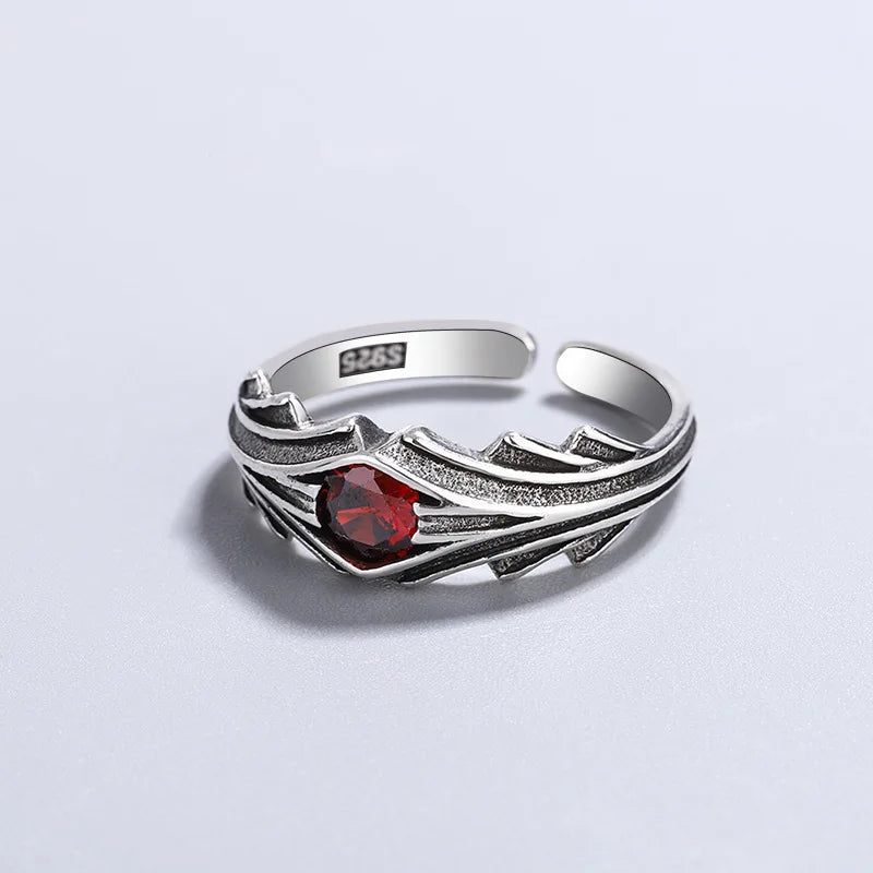 925 Sterling Silver Red Zircon Ring