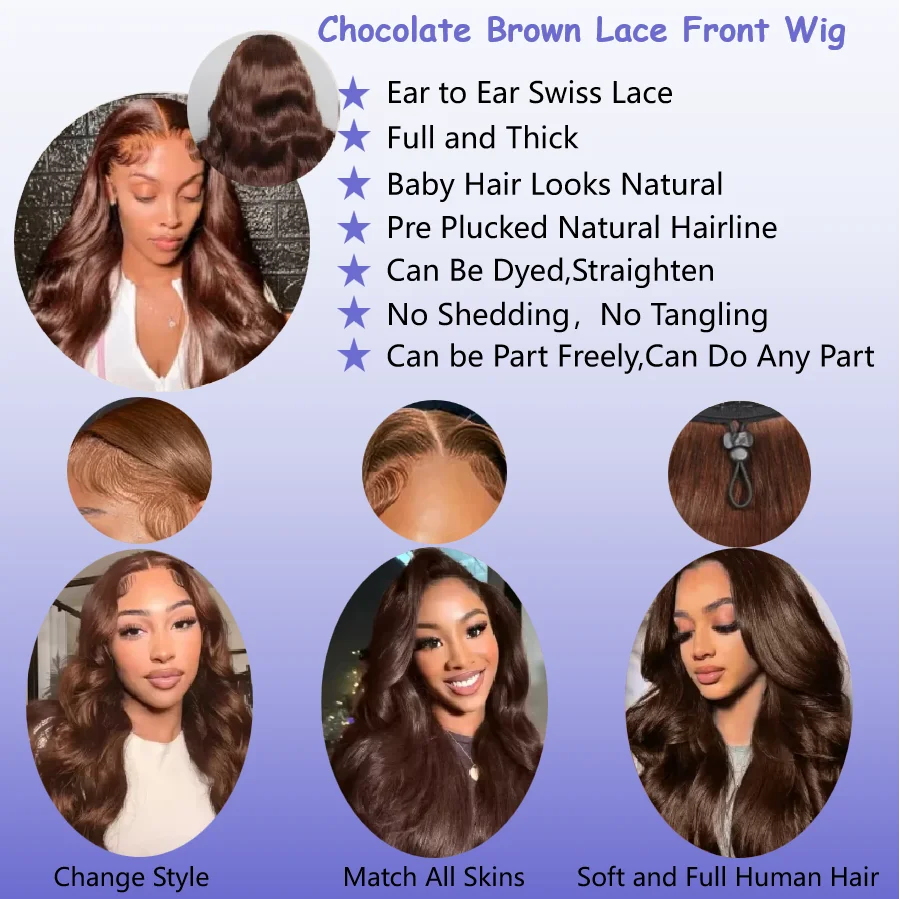 3B 3C Chocolate Brown Body Wave Wigs